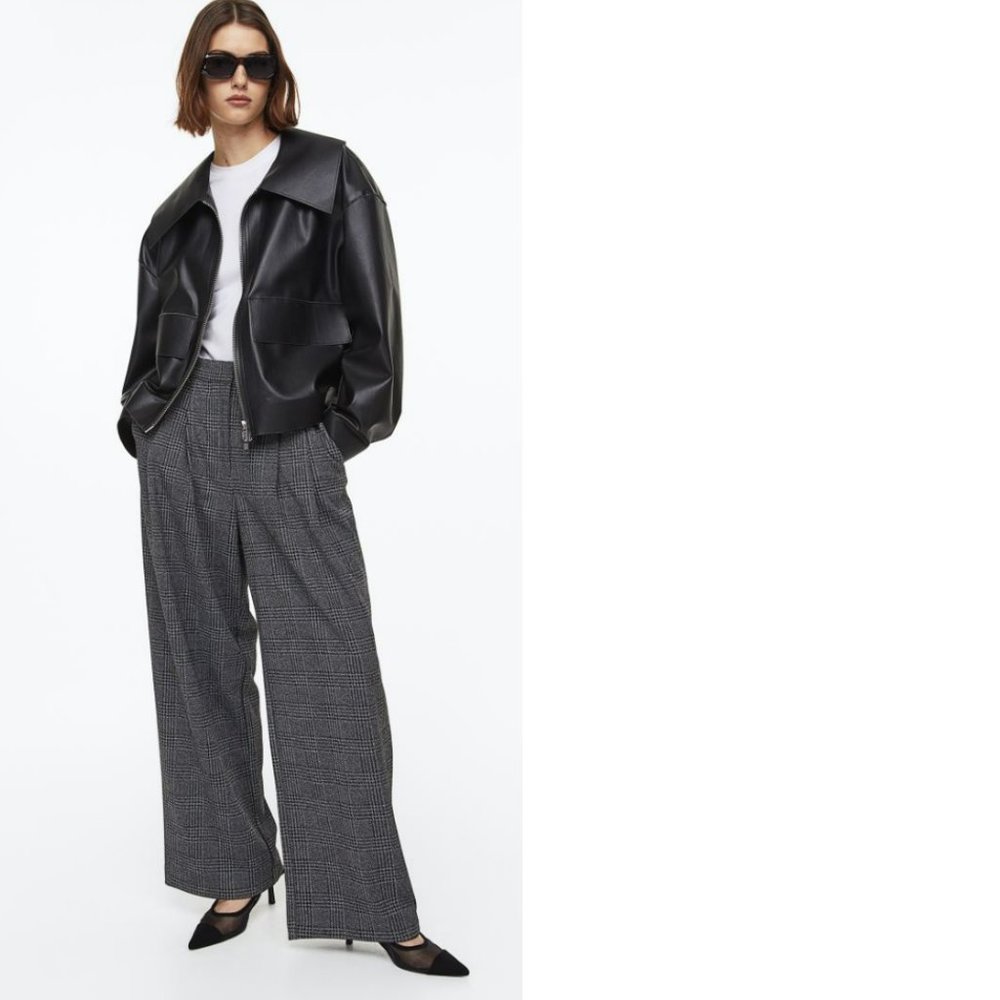 NWT - H&M Wide Leg Dress Pants - Black/Grey Plaid - Women’s M (12)